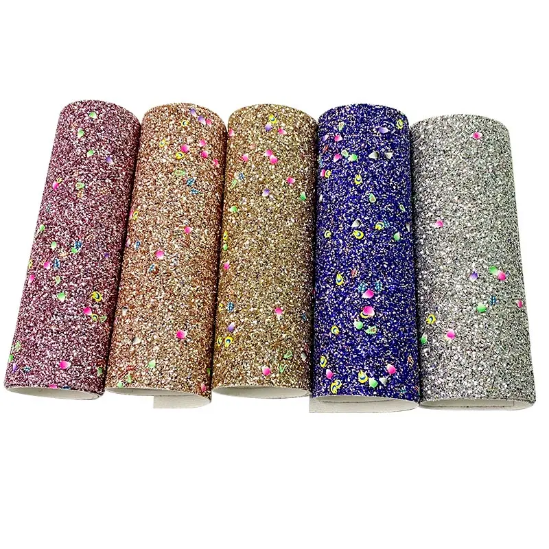 

XHT-502 Fruit Sequins on Multicolored Shiny Chunky Glitter Faux Leather Fabric Sheets For Shoes/Bags/Decoration/DIY Accessories