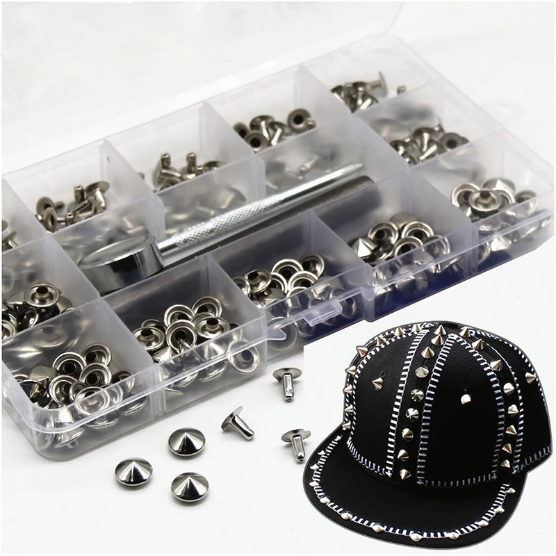 100 Sets Conical Punk Rivets Buckles + Installation Tools Bags Shoes Jackets Accessories DIY Buttons Pet Collar Anti-bite Nails  - buy with discount