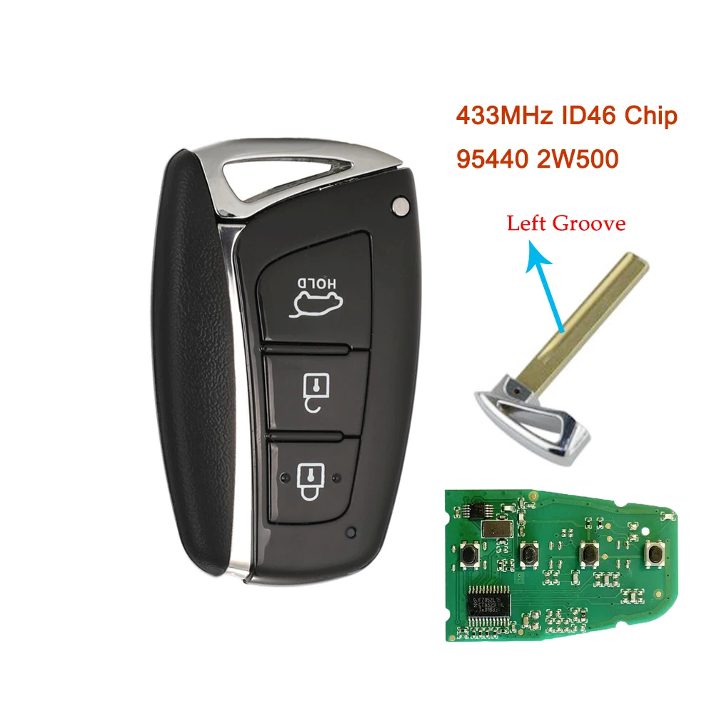 

3-кнопочный умный дистанционный ключ от автомобиля для Hyundai Santa Fe IX45 Genesis Azera 2012 2013 2014 2015 2016 2017 433 МГц ID46 чип 95440 2W500