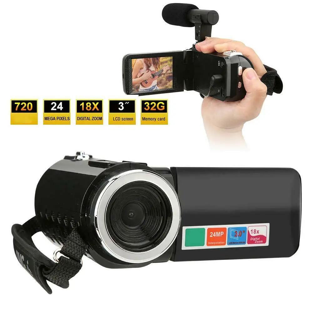 

Профессиональная видеокамера 4K HD видеокамера ночного видения 3-дюймовый сенсорный ЖК-экран 18x цифровая камера с зумом и микрофоном