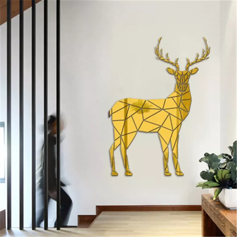 

NEW2023 Nordic Animal Deer Acrylic Mirror Wall Sticker 3D Deer Mirror Decorative Stickers For Kids Room Living Room Bedroom Home