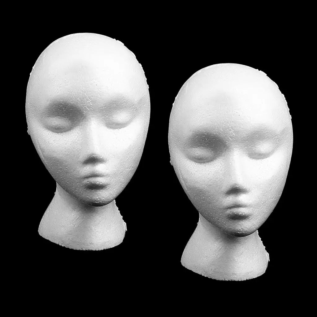 

2xFemale Foam Manikin Head Wigs Glasses Display Stand White