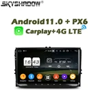 Автомобильный DVD-плеер Carplay PX6, 720P, Android 11,0, 4 Гб + 64 ГБ, GPS, RDS, радио, Wi-Fi, Bluetooth, рулевое управление для Volkswagen, универсальный