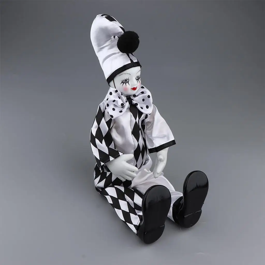 

Doll with Clown Costume Ornament Dollhouse Decoration - black +White, 36cm