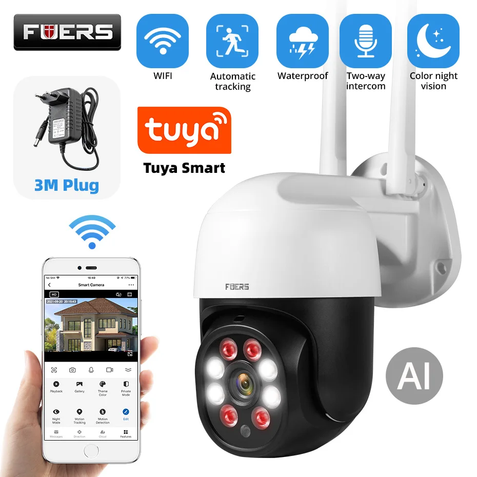 Fuers 1080P 3MP IP Camera Tuya Smart Outdoor Home Security A