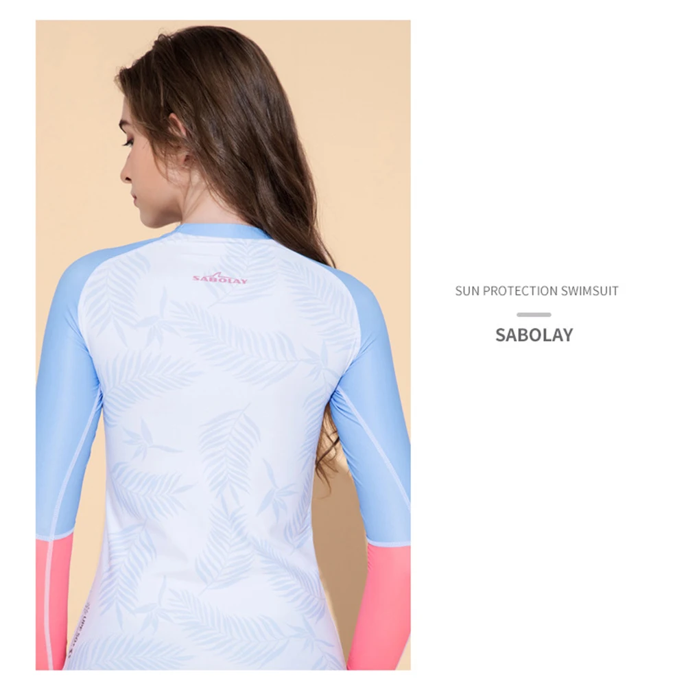Fashion Women's Exquisite Printing Quick Dry Split Long Sleeve Swim Surf Sunscreen Top Watersports Snorkeling Surfing Top New