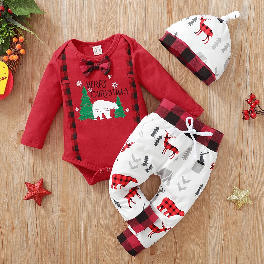 

My First Christmas Baby Clothes Winter Newborns Bobysuit + Pant Set Baby New Year Costume Handsome Kids Boys Girl Clothing sets