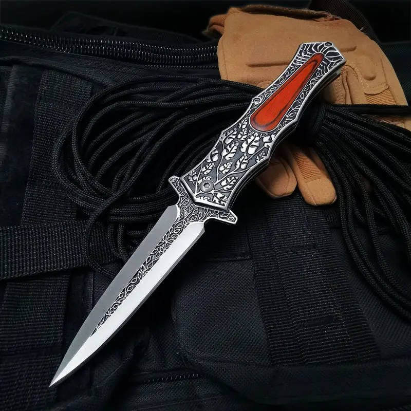 

8.9'' Folding Blade Pocket Knife Damascus Wood Handle Tactical Knives Outdoor Survival Combat Knives Camping Hunting EDC Tool