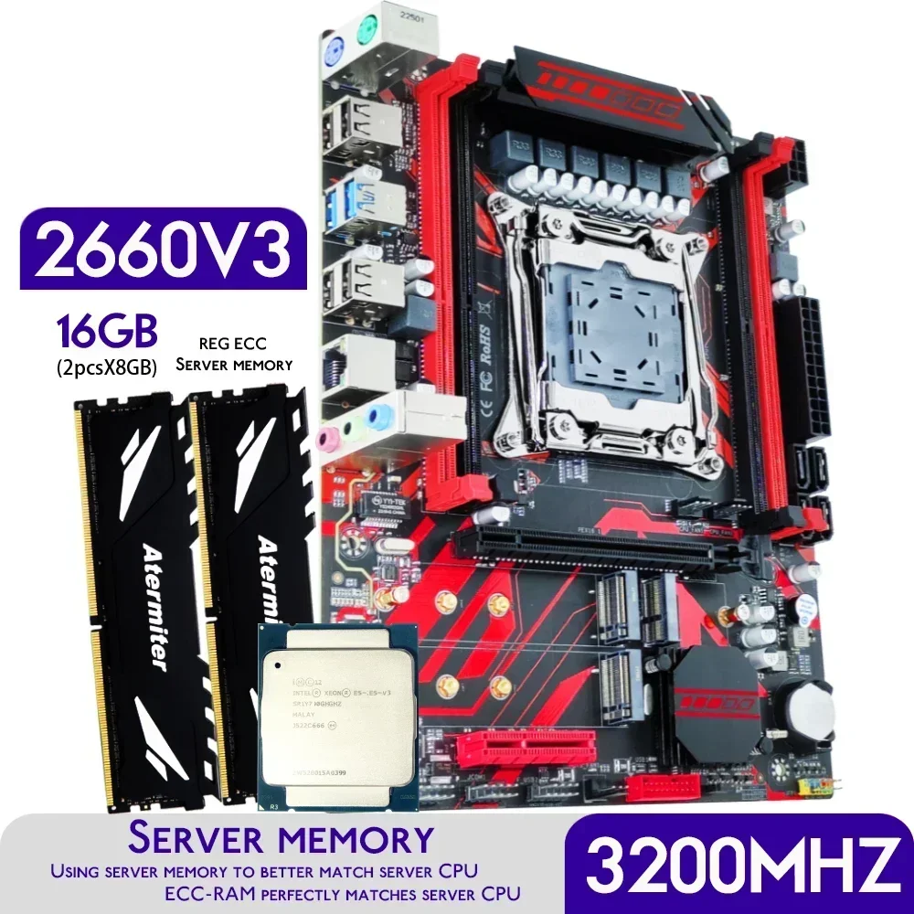 Материнская плата Atermiter X99 D4 DDR4 с процессором Xeon E5 2660 V3 ...