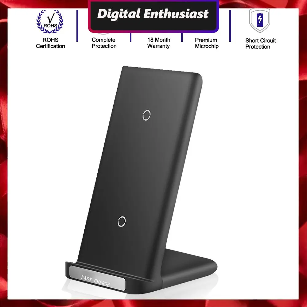

Convenient Dual Coil Charging Phone Charger Charging Dock Station Desktop Vertical Bracket Fast Charging Phone Holder Wireless