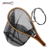 vampfly fly fishing wooden handle net landing soft nylon mesh trout fish catch release black fishing net