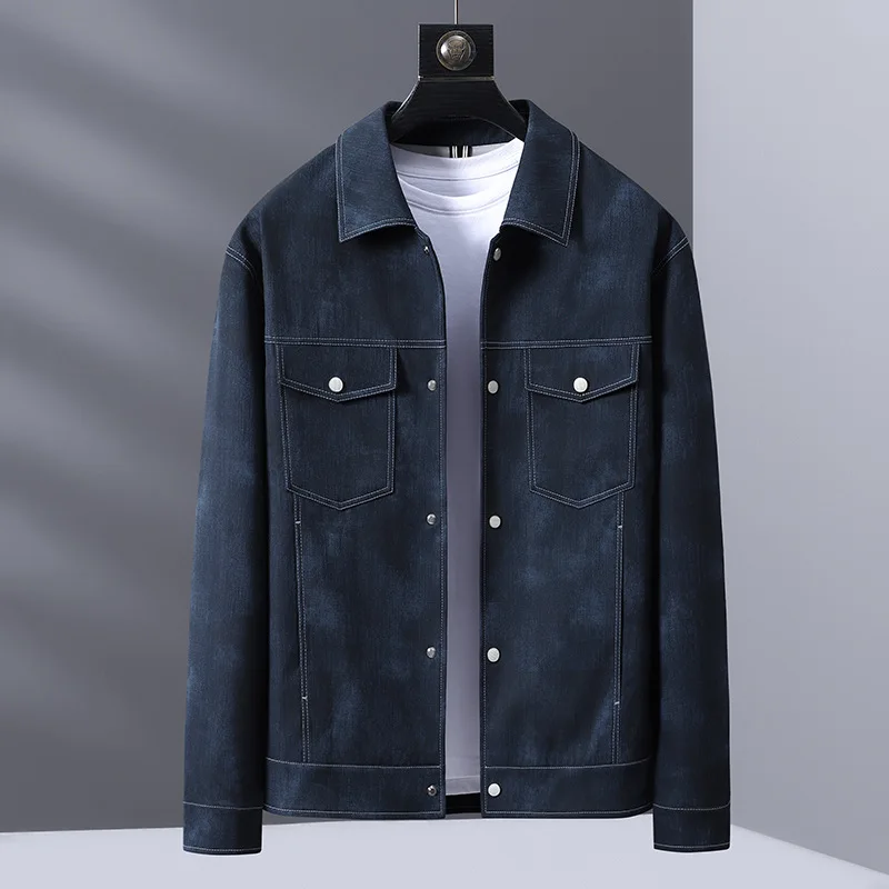 High-end Vintage Denim Jacket Lapel Collar Men Clothing Luxury Brands Trench Coats Bomber Jackets Military Slim Fit Coats