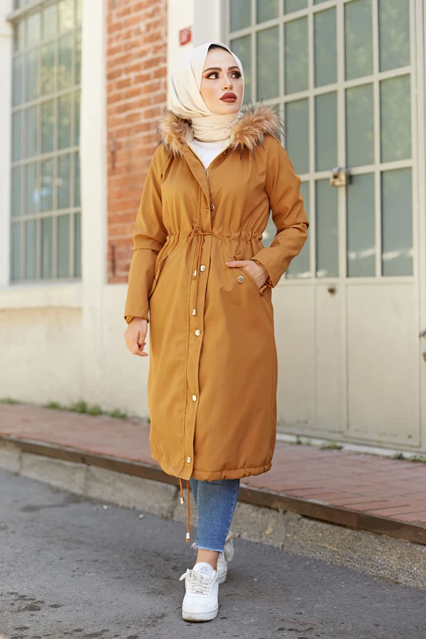 

Пушистое внутреннее пальто горчичного цвета, стили для женщин everlast, мусульманская одежда, Турция