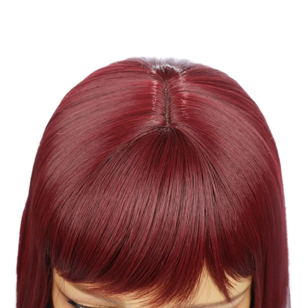 21 65-дюймовые винно-красные парики с челкой для женщин термостойкое волокно