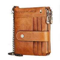 men wallet genuine leather male fashion small clutch hasp double zipper design short coin purse rfid id card holder clip bag