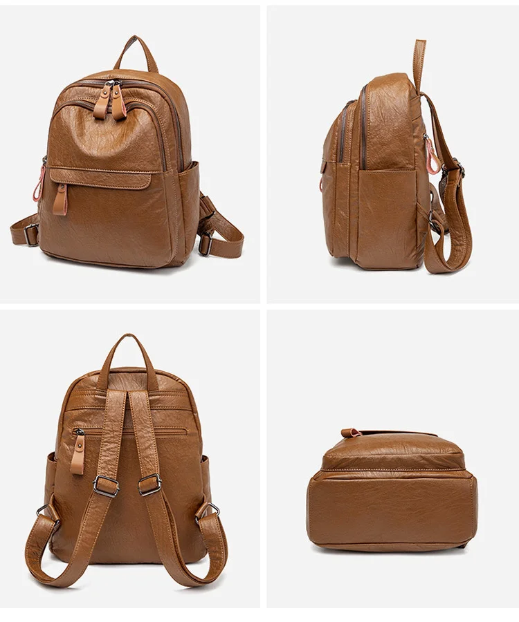 Вместительный кожаный рюкзак в стиле ретро для женщин ранец путешествий и