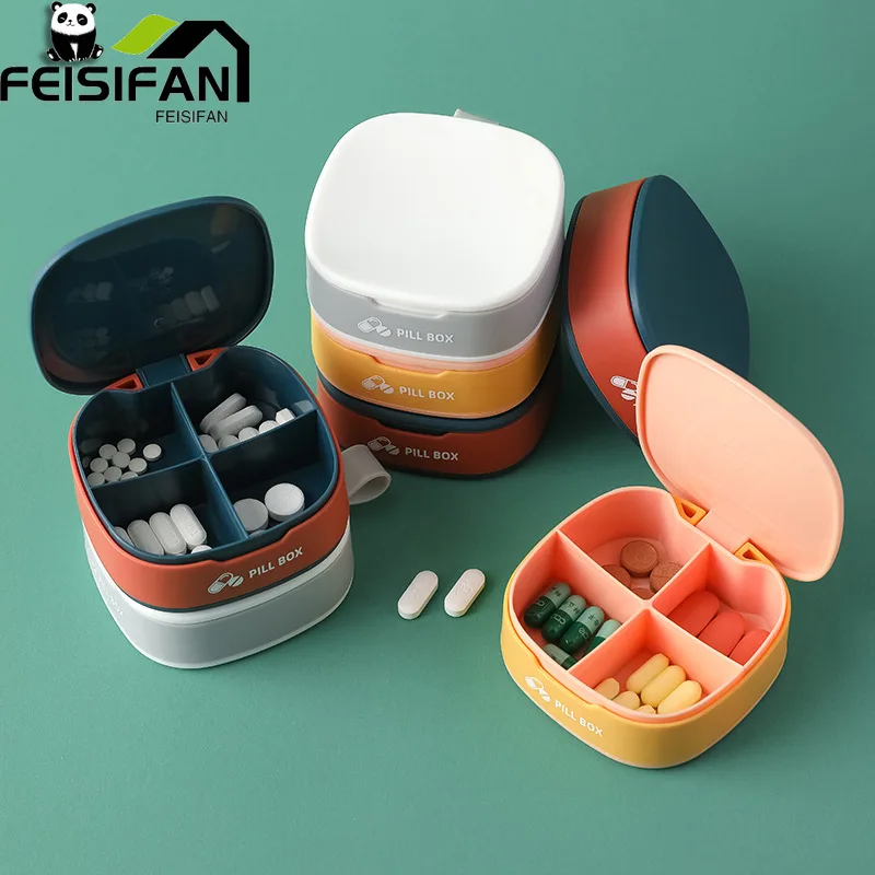

1 PCS plastic Pill Divider Case 4 gird medicine pill's organizer drug capsule Portable storage box Outdoor Travel Pill Cutter