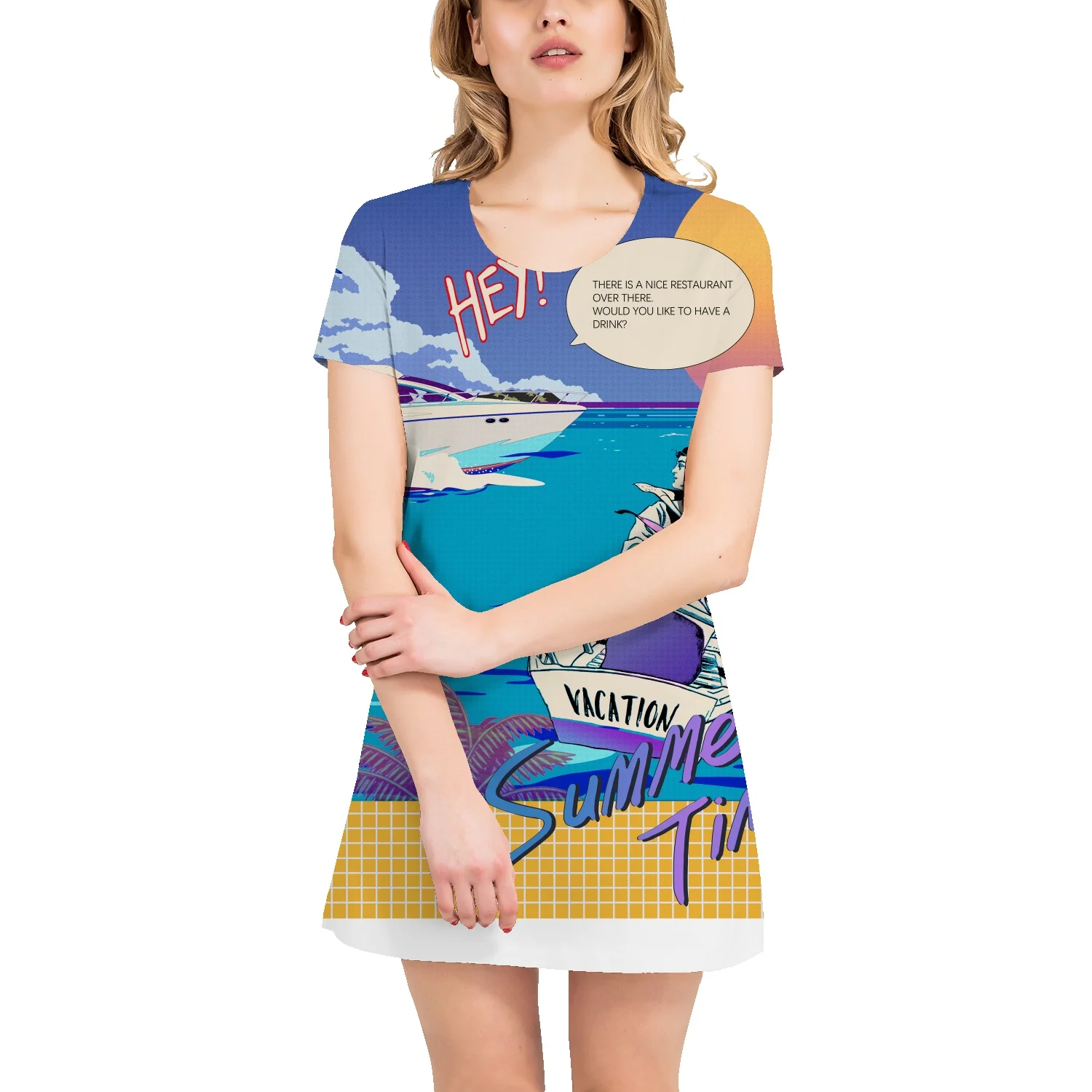 

Юбка-футболка с принтом в китайском стиле, ручная роспись, карта, олень, летняя новая коллекция 2022, хлопковое платье большого размера с 3D при...