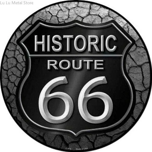 

Route 66 Historic Highway Round Metal Tin Sign Suitable for Home and Kitchen Bar Cafe Garage Wall Decor Retro Vintage