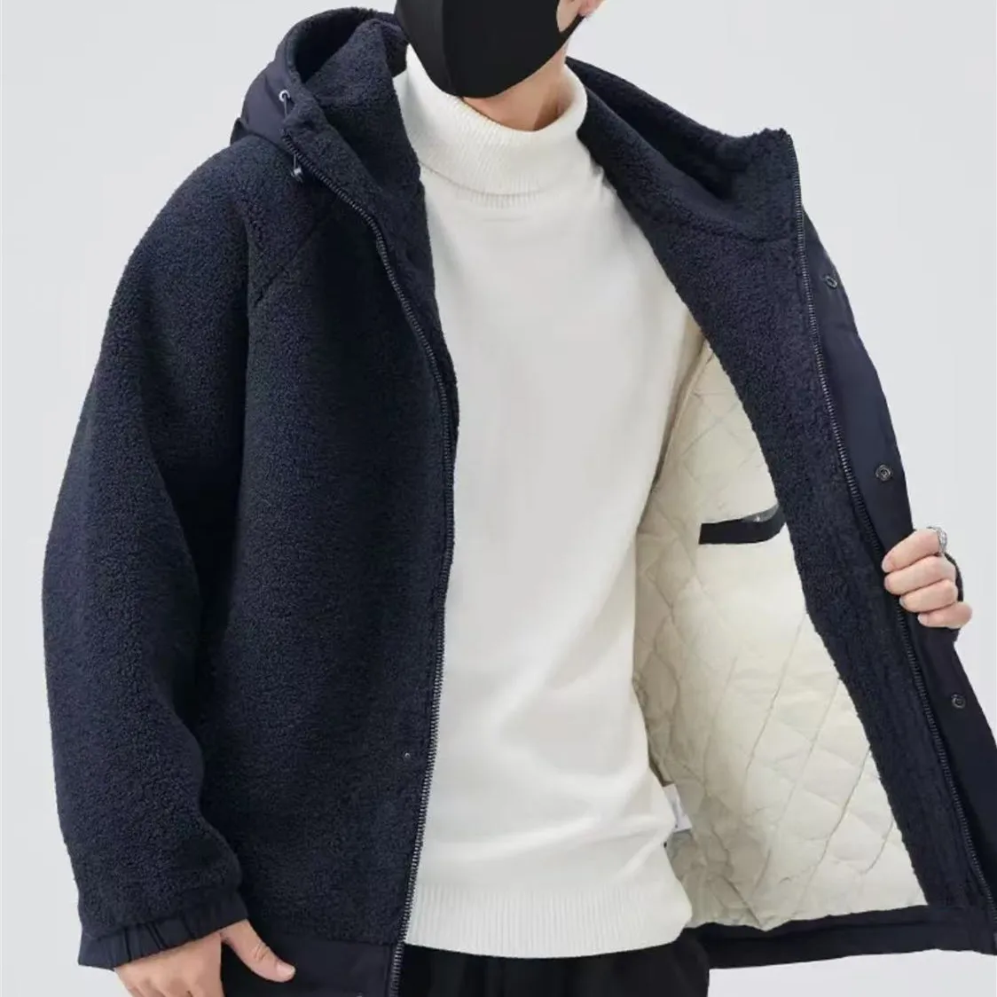 Autumn and Winter New Men's Fashion Brand Granular Fleece Outerwear Thick Warm Hood Cotton Added Jacket COUPLE'S Cott...