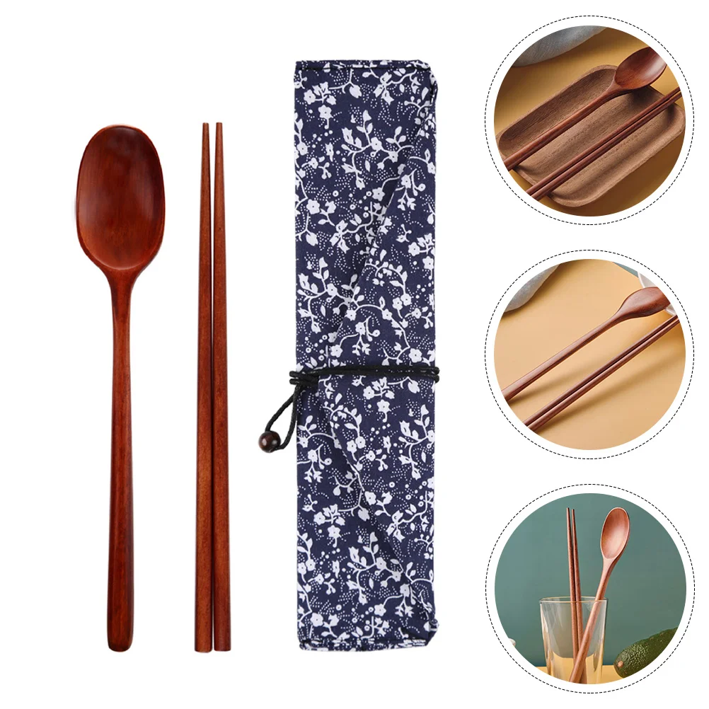 

Cutlery Wooden Set Chopsticks Spoonutensils Flatware Camping Portable Japanese School Lunch Reusable Tablewarekit Picnic Office
