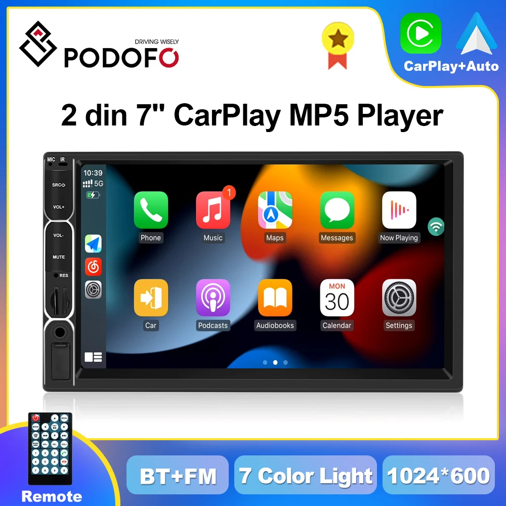 

Podofo 2din CarPlay MP5 Player Android Auto Radio 7inch Universally Head Unit BT FM Rear View Stereo Receiver Autoradio STC AUX