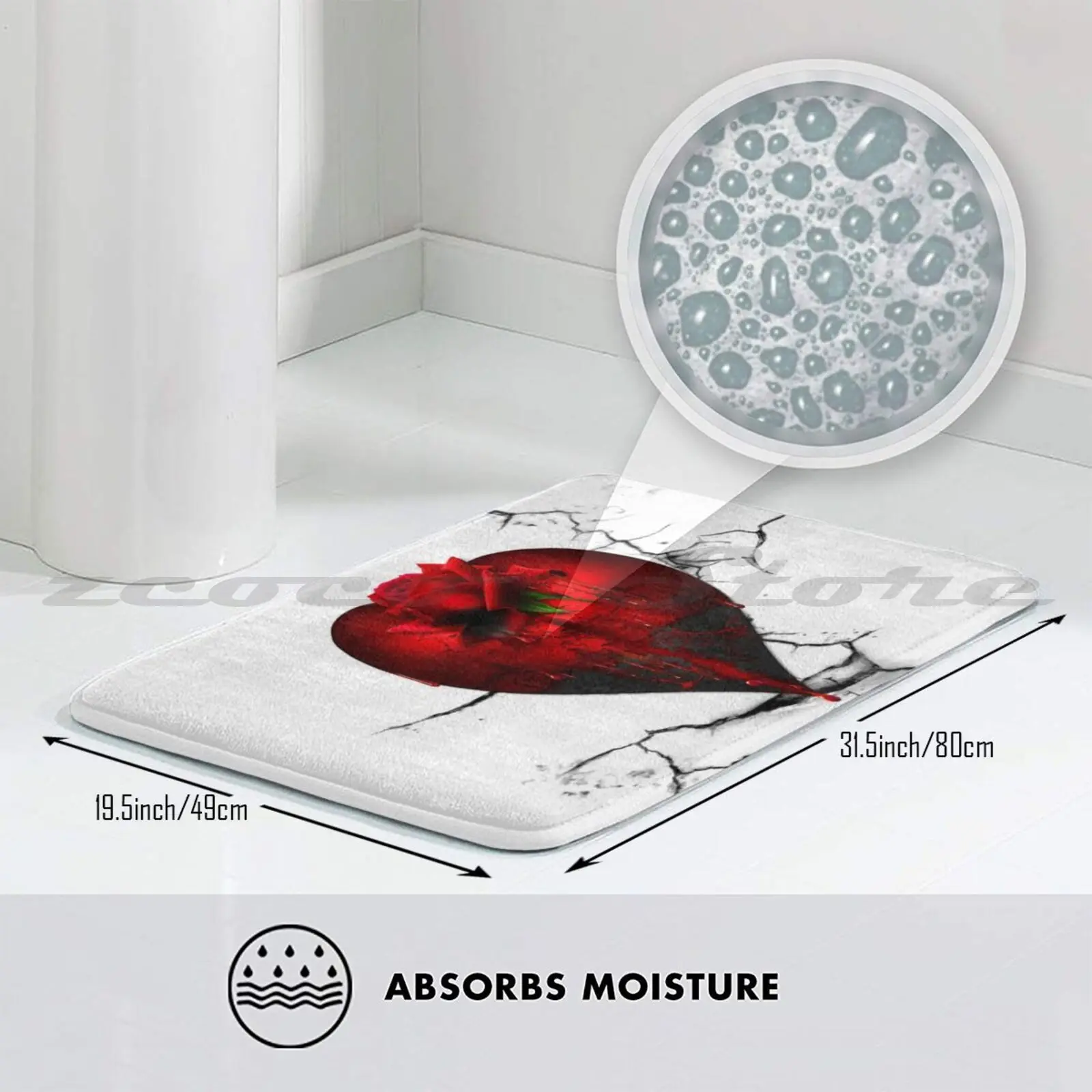 Коврик с раненным сердцем нескользящий коврик для двери водопоглощением сердца