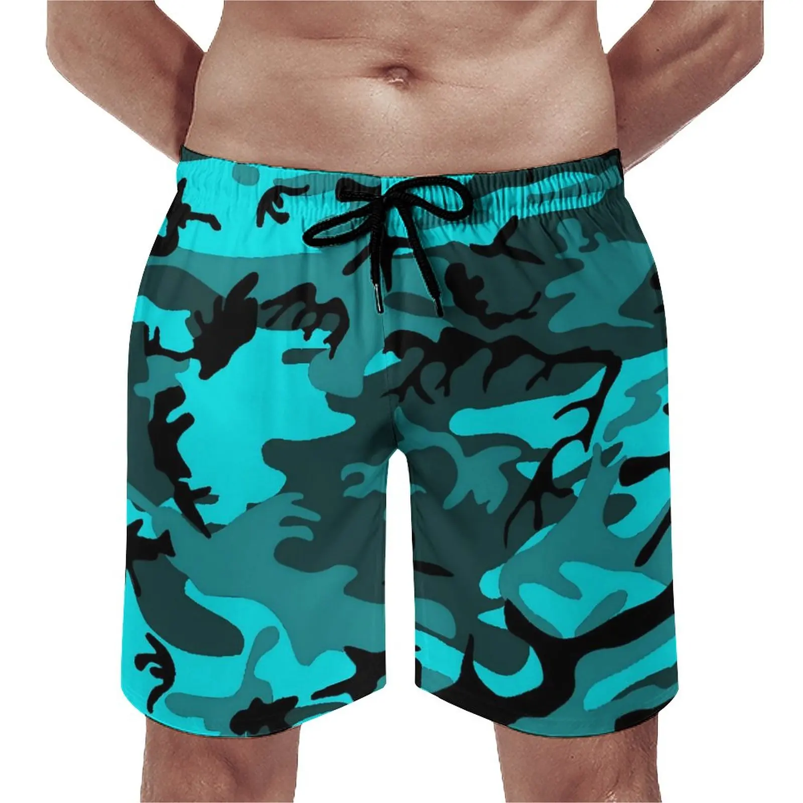 

Board Shorts Blue Camo Casual Swimming Trunks Camouflage Print Males Fast Dry Sportswear Trendy Plus Size Board Short Pants