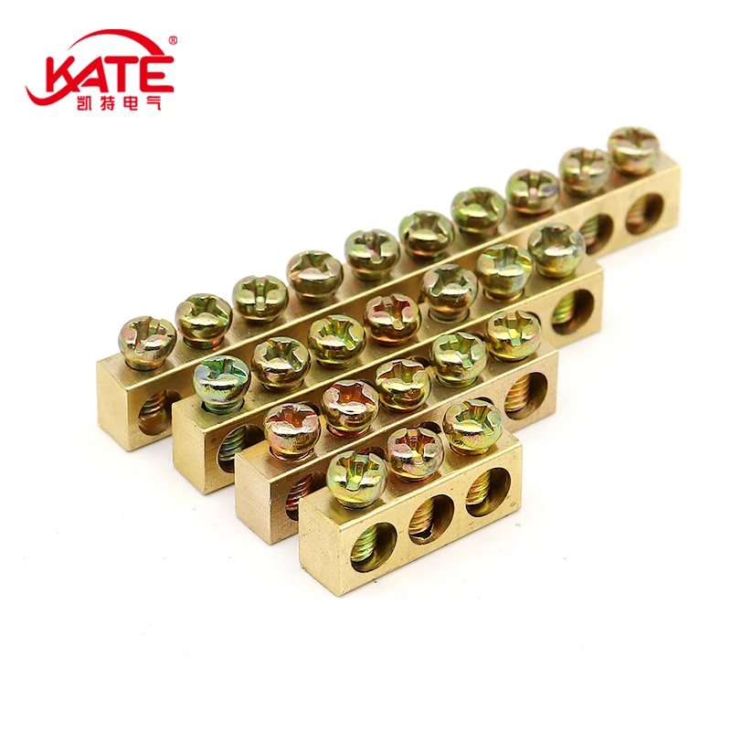 

1Pcs 3/5/7/10 Hole 6*8MM Zero Grounding Row Copper Bar Terminal Power Distribution Cabinet With Hole Screw Brass Grounding Row