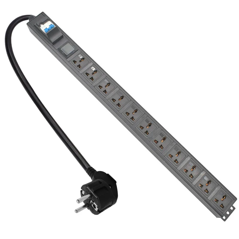 

PDU Power Strip 11 Way AC 110-250V 16A Voltmeter ammeter Dual Digital Volt Meter air switch Aluminum alloy Universal socket