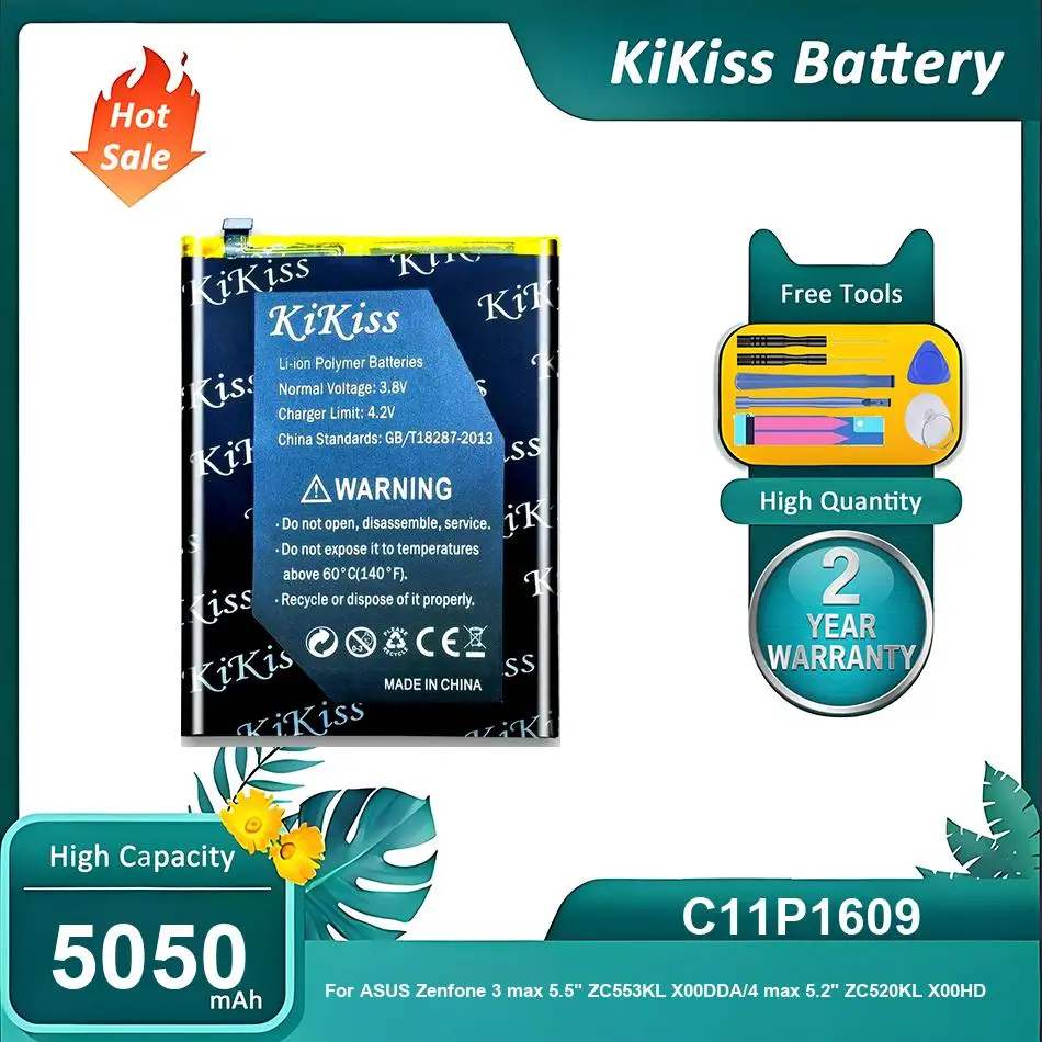Фото Аккумулятор KiKiss для ASUS Zenfone 3 max 5,5 дюймов ZC553KL X00DDA/4 max 5,2 дюйма ZC520KL X00HD, C11P1609, 5050 мАч №1
