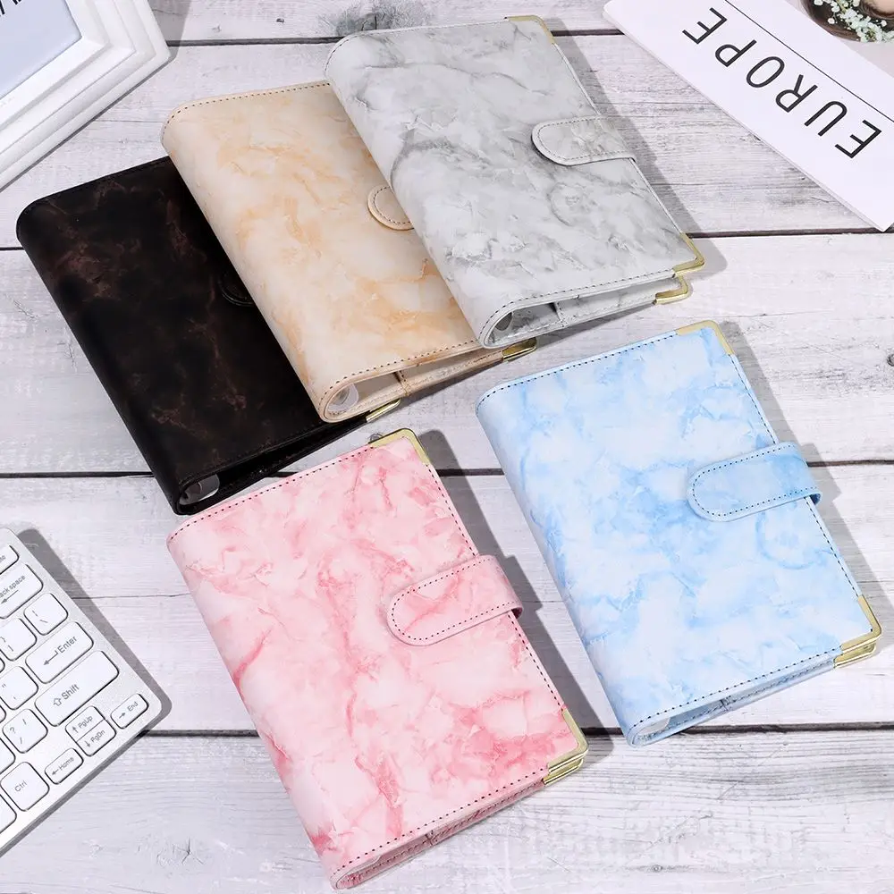 

A6 New Refillable With Angle Guard 6 Holes Marbling Ring Binder Notepad Cover Notebook File Folder PU Leather