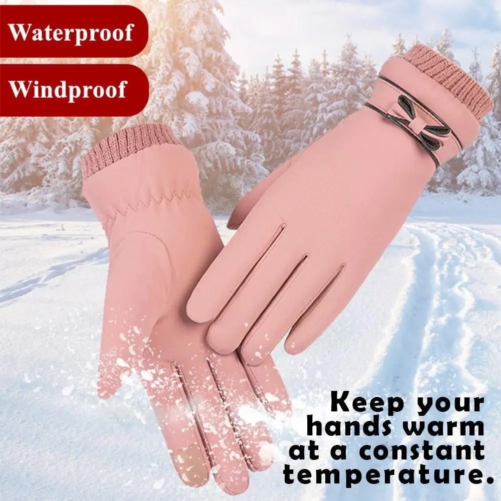 

Зимние женские перчатки для сенсорного экрана, новые теплые термоперчатки, мотоциклетные варежки, полностью флисовые варежки с подкладкой, водонепроницаемые лыжные перчатки W0o4