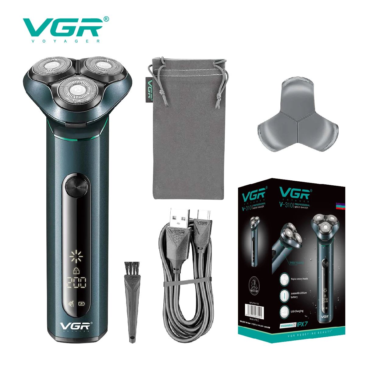 

VGR Face Shaver Professional Hair Trimmer IPX7 Waterproof Beard Shaver Metal Rechargeable Cordless Electric Shaver Men V-310