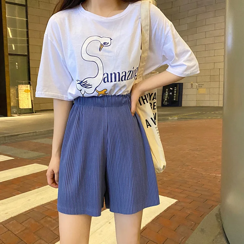 Summer Wide Leg Shorts Women Large Size Casual Solid Short Loose Elastic Waist Female Short Pants Korean Fashion Shorts