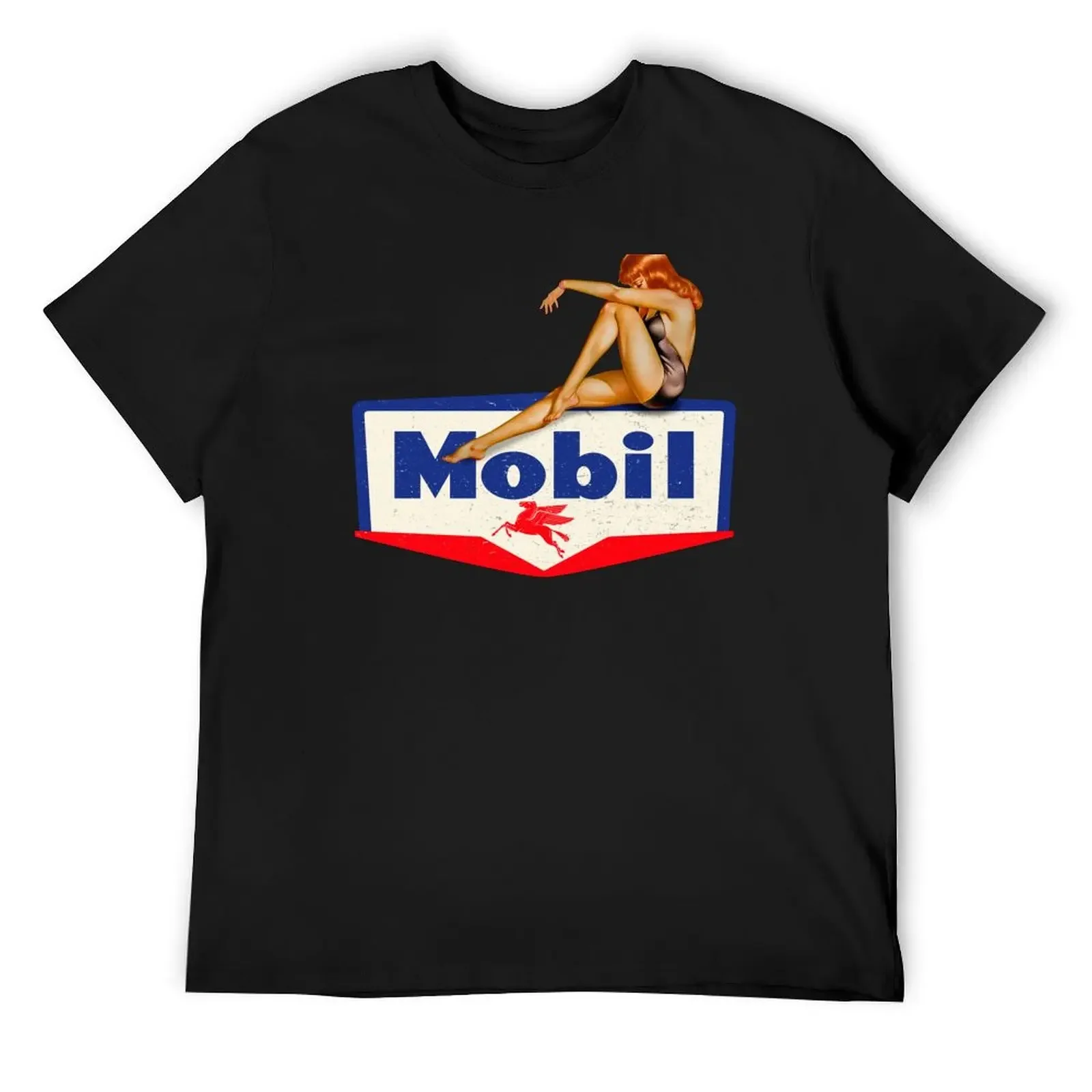 Футболка Mobil Pin Up с винтажным знаком винтажные футболки дешевые вещи хлопковая