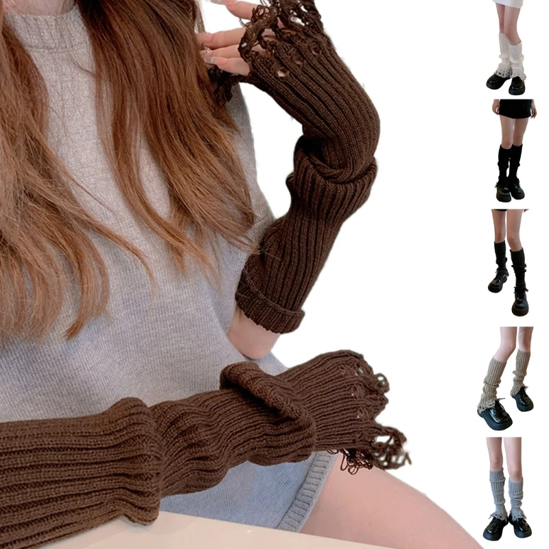 

Winter Fall Ribbed Knit Leg Warmers Socks Tassels Frayed Hem Leg Cover for Women DropShip