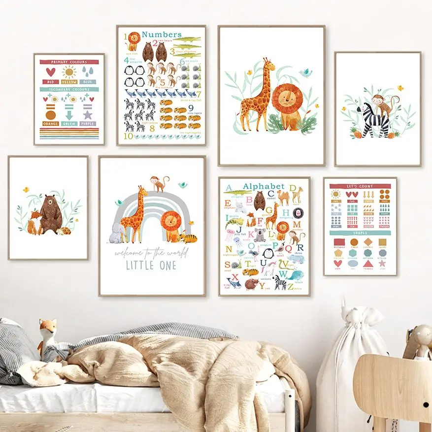 

Giraffe Lion Zebra Bear Animals Alphabet Wall Art Canvas Painting Nordic Posters And Prints Wall Pictures Baby Kids Room Decor