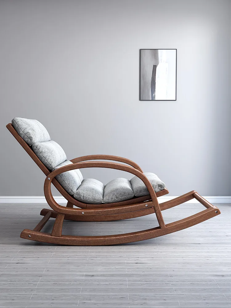 

New Chinese solid wood rocking chair reclining chair sitting room walnut rocking chair sofa balcony leisure lazy chair