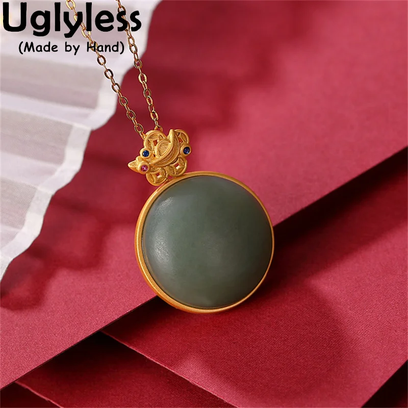 

Uglyless China Chic Gold Ingots Vintage Rings Pendants for Women Real 925 Silver Jade Rings Hotan Nephrite Ethnic Jewelry Sets