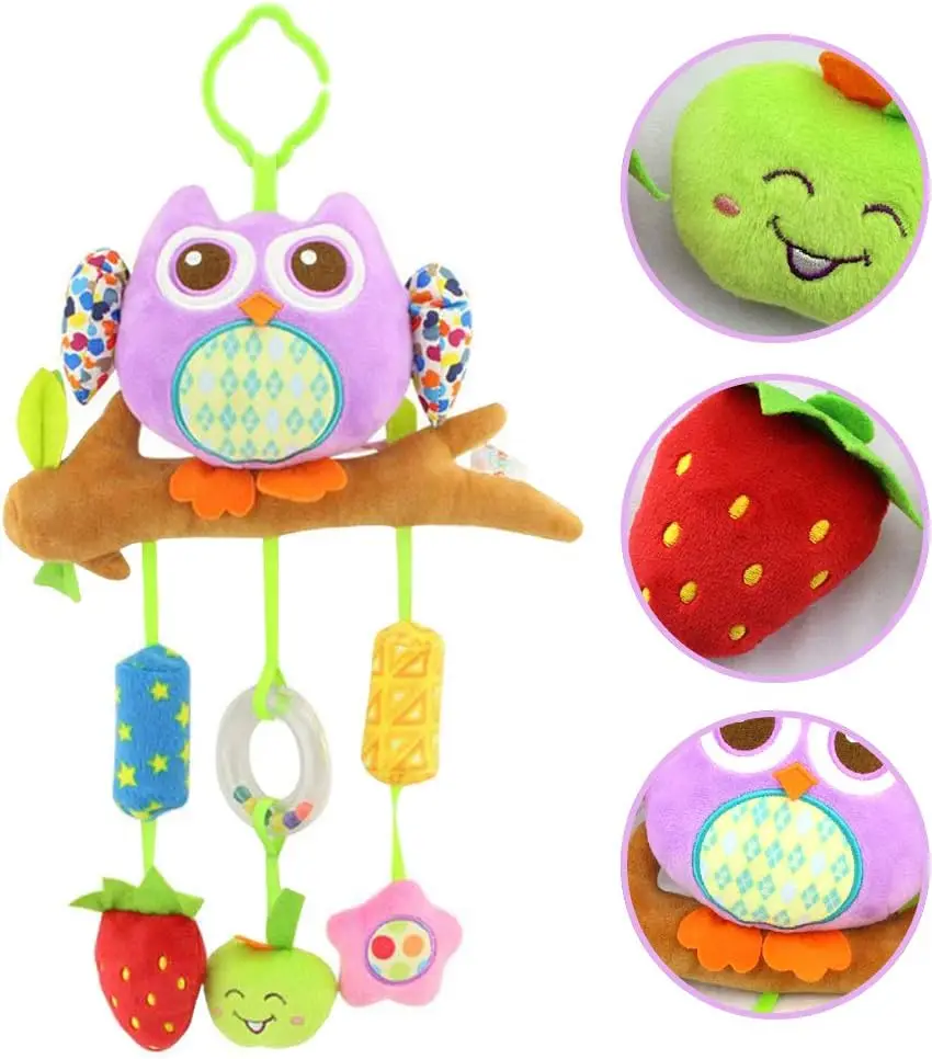 

Hanging Animal Plush Ring Soft Rattle Toys Newborn Crib Bed Around Toy with Wind Bell Rattle Sound Baby Car Seat Stroller Toys