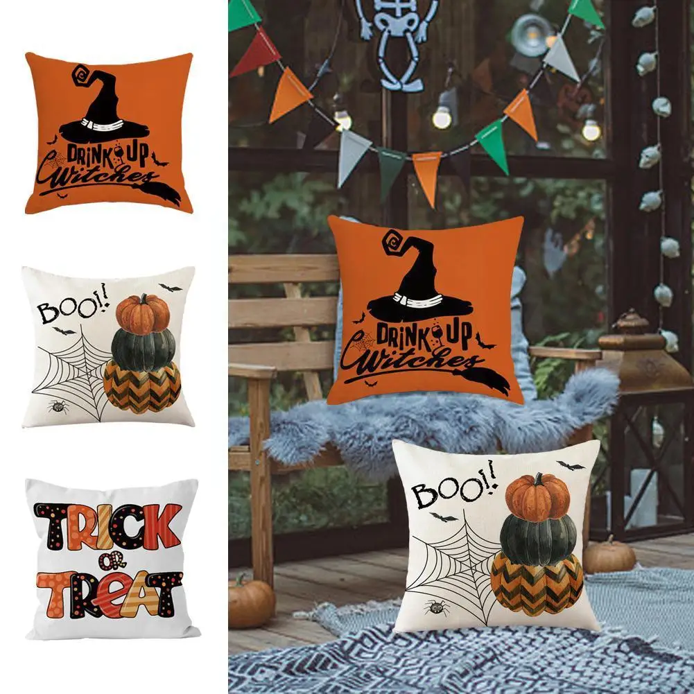 

Halloween Pumpkin Cushion Sofa Pillow Linen Printing Party Nordic Halloween Home Style Pillow Pillowcase Decoration B9D4