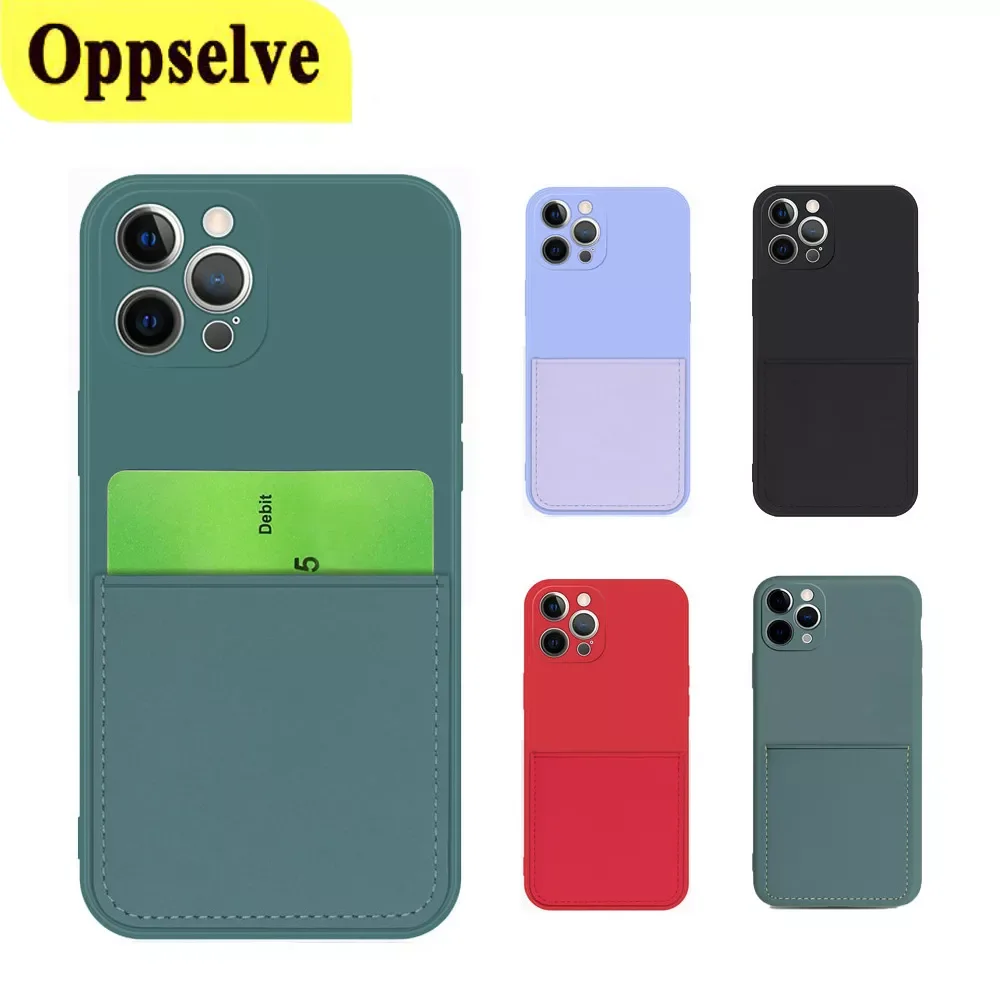 

Liquid Silicone Card Slot Pocket Phone Case For iPhone 13 12 Mini 11 Pro XS Max XR X 8 7 6 S Plus SE3 Soft TPU Protective Fundas