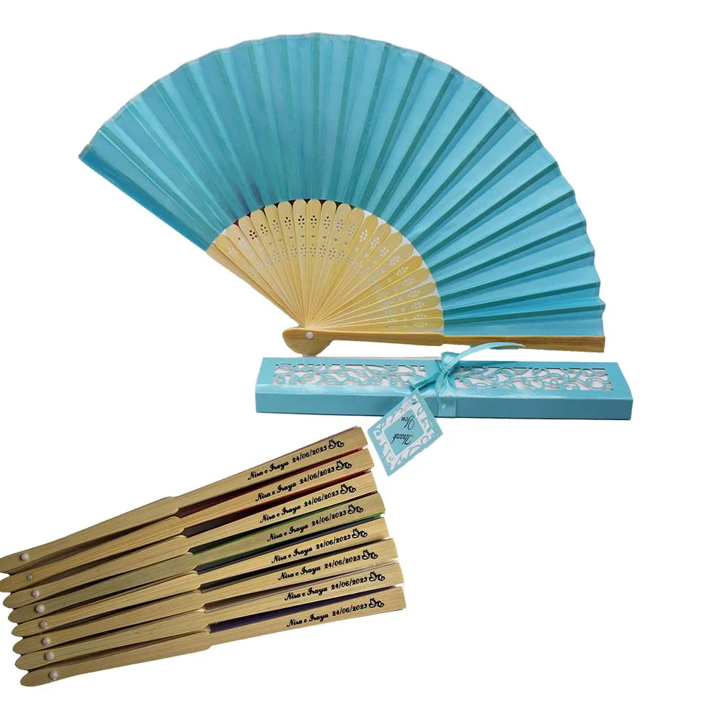 

[Auviderin] 250pcs Wedding Gift Fan Persoanlized Name and Date in Gift Box Print Hand Fan in Organza Gift Bag