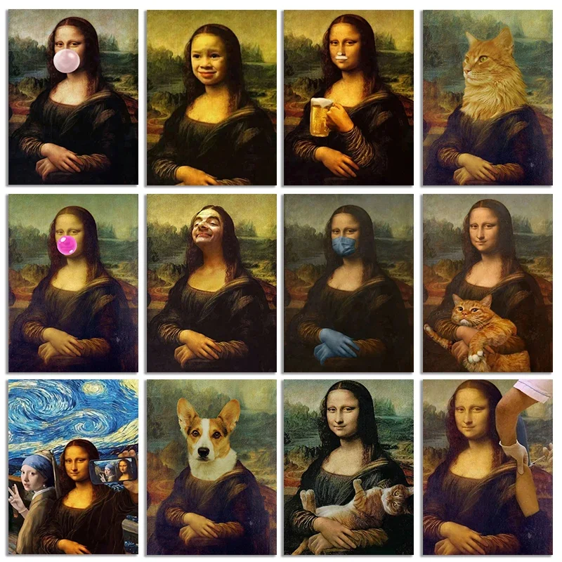 Веселая Мона Лиза С Принтом На Холсте Без Рамы Классическое Настенное Искусство