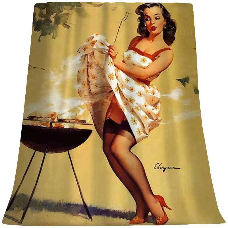 

Dark Fantasy Art Girl With Dragon BBQ Pin Up Girl Retro Poster Soft Cozy Flannel Blanket By Ho Me Lili Suitable For Four Seasons