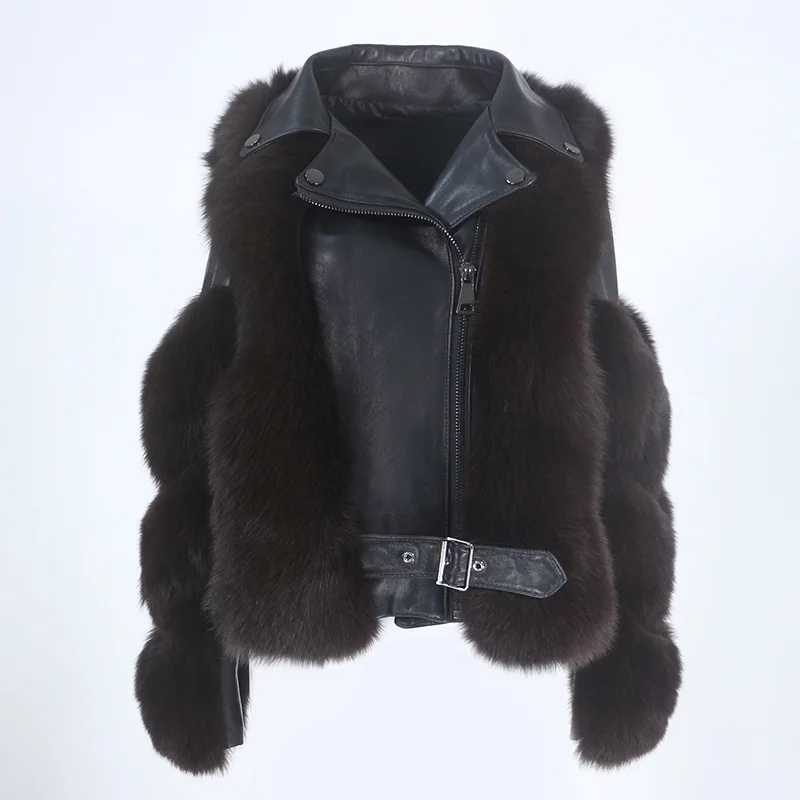 

Luxury brand genuine 2023 Real Coat Vest Winter Jacket Women Natural Fox Fur Genuine Leather Outerwear Detachable Streetwear Loc