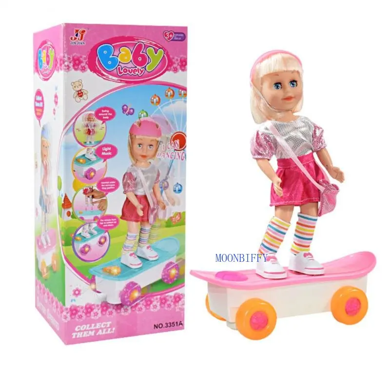 

3-дюймовая Электрическая универсальная кукла-скутер с музыкой и подсветкой для девочек, мигающая танцевальная кукла-скейтборд, забавные вокальные игрушки, Новогодний подарок