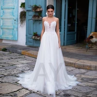 elegant wedding dress strapless vintage exquisite appliques sleeveless buttons tulle a line prom gown robe de mariee women