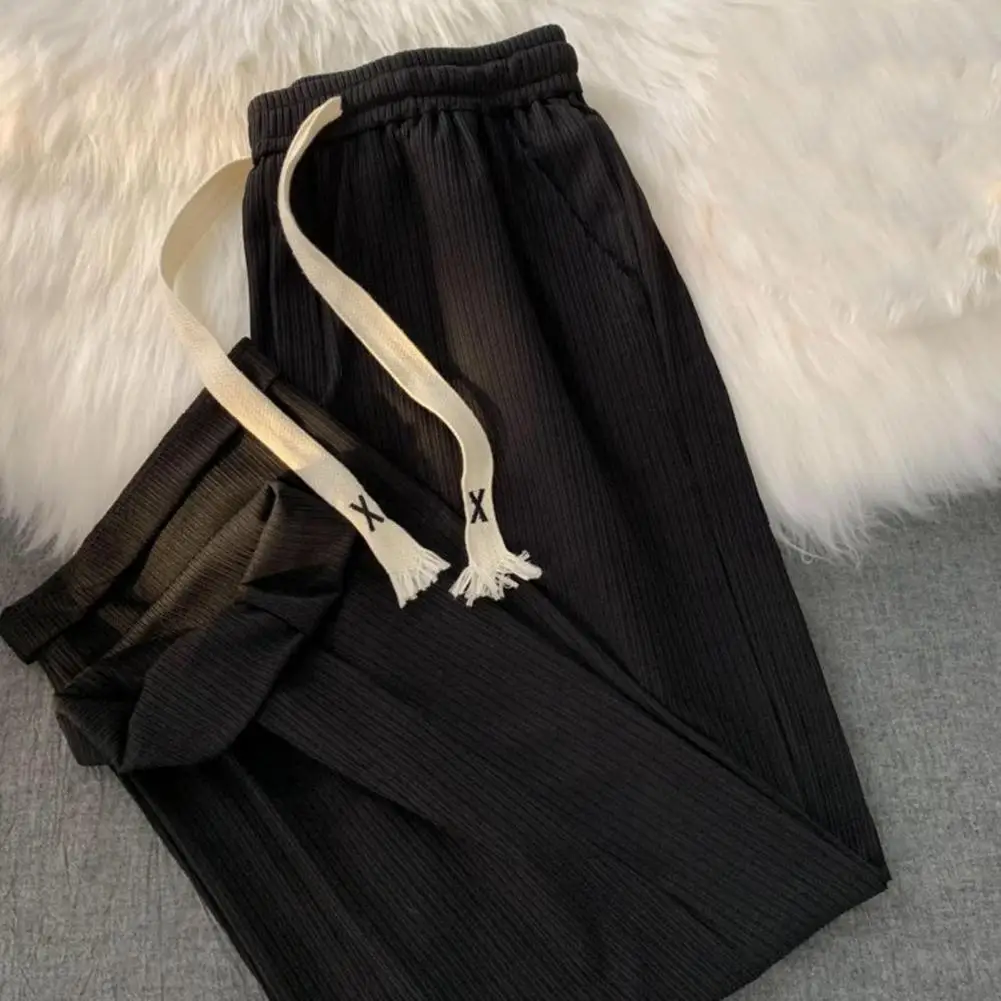 

Женские летние брюки с эластичным поясом, свободные брюки с завязкой и глубоким вырезом, подходящие к топу, тонкие широкие брюки, женская одежда